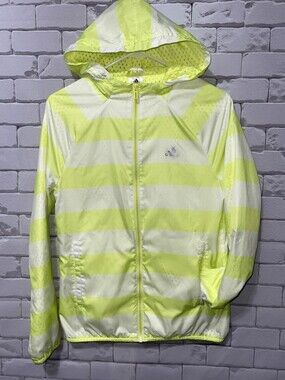 Womens ADIDAS Yellow/White Stripe Running Light Windbreaker Jacket sz Sm